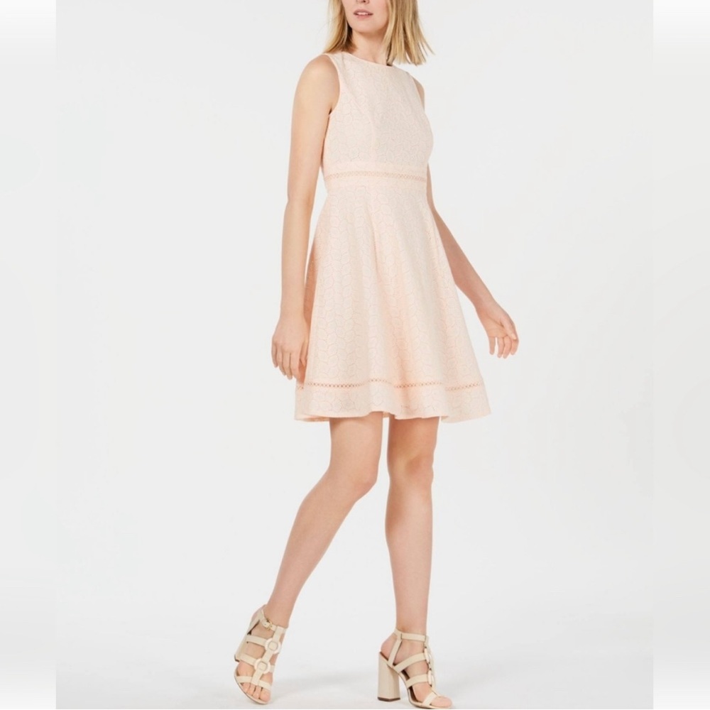Calvin Klein Blossom Pink Cotton Eyelet Fit & Flare Dress Summer Wedding A-Line